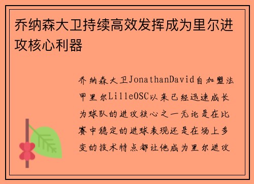 乔纳森大卫持续高效发挥成为里尔进攻核心利器
